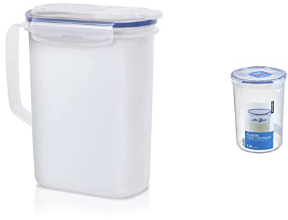 Addis 1.5L Fridge Liquid Storage Jug & Lock & Lock Round Storage Container 1.8ltr, 1.8 litres