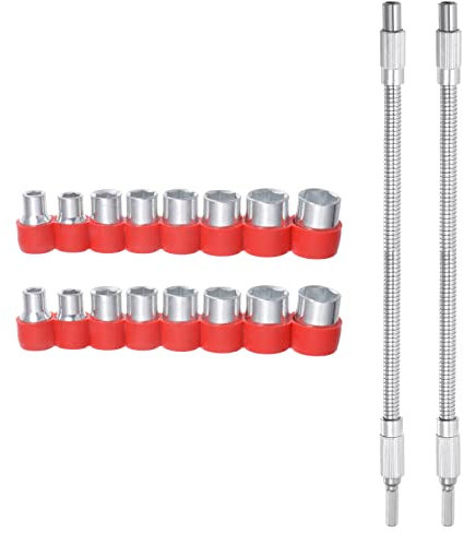 sourcing map Flexible Drill Bit Extension Kits, 2 Set(18pcs) 1/4 Hex Shank Socket Kit Tools with 300mm Flexible Extension Bit Shaft