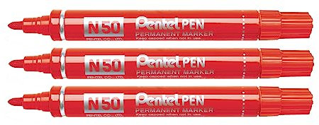 Pentel N50 marcatore permanente punta conica rosso 3 pz