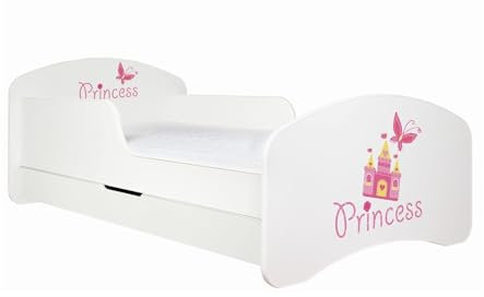 Happy Babies Kinderbett - Mit Matratze & Schublade und Rausfallschutz, 80x160, Mädchen Kinderbetten & Jugendbett Jungen Kids Bed, Jugendbett für Bodentief Ausziehbett Kleinkind, Lattenrost