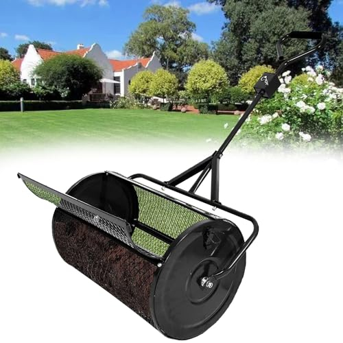 Épandeur de Compost de 24 Pouces pour Pelouses, Rouleau D'épandage de Fumier D'entretien des Pelouses, Épandeurs de Mousse de Tourbe Durables, pour la Plantation et L'ensemencement,Black-32*60cm