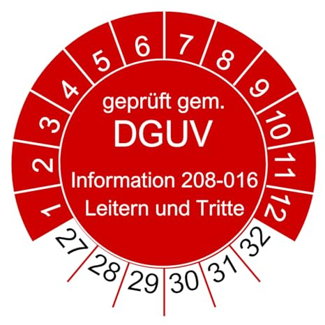 50 Prüfplaketten Leitern und Tritte 2026-30mm - 2027-2032 - nachhaltig - rot - Aufkleber Prüfaufkleber Prüfetiketten (50 Stück)