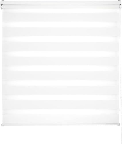 Estoralis | Vera | Store Enrouleur Jour Nuit Moderne | Double Tissu Uni | Blanc | 125 x 180 cm. (Largeur/Hauteur) Taille du Tissu 122 x 175 cm. | Stores pour fenêtres et Portes