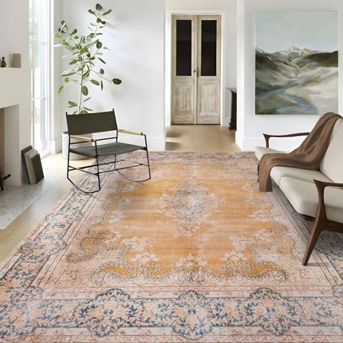 TALETA Teppich Wohnzimmer, Teppich waschbar rutschfest, Bunte Teppiche mit Muster für Wohnzimmer, Schlafzimmer, Vintage orientalischer Teppich Groß: 120 x 170 cm, Rot Orange