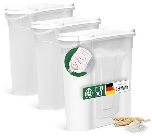 Novaliv Schüttdosen 3er SET Vorratsdose zum Streuen 2,4 Liter - Maße (LxBxH): 22 x 21 x 8,5 cm - Dose mit Deckel 2l für Müsli Mehl Zucker Dosen Küchen Organizer Food Box Meal-Prep-Boxen