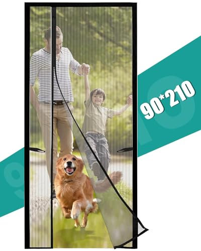 Tuare Side Opening Fly Screens for Doors, 90 x 210cm Magnetic Fly Screen Door with Powerful Magnets and Full Frame Magic Tape, Easy to Install Door Fly Screen Curtain, Keep Fly Bug Out