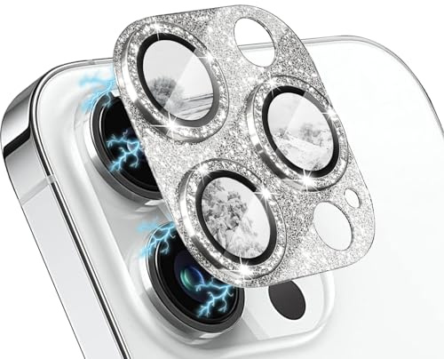 WoPail Glitzer Kameraschutz für iPhone 14 Pro/iPhone 14 Pro Max, Kamera Schutzfolie Glas 9H Härte Anti-Kratz Bling Pulver Diamant Camera Glas für iPhone 14 Pro/iPhone 14 Pro Max - Silber