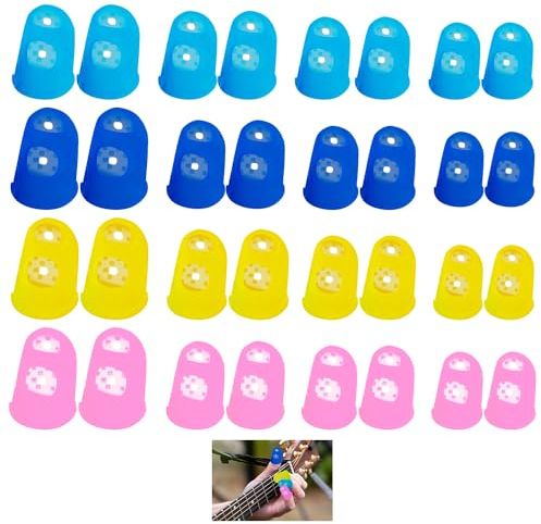 32 Stück Gitarren-Fingerschutz, Fingerschutz, Fingerspitzenschutz, Gummi-Fingerschutz, Silikonmaterial, rutschfest und langlebig, geeignet für Gitarren- und Ukulelenspielen