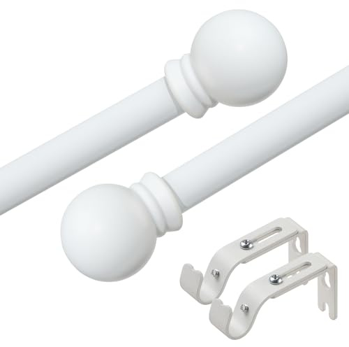 Gardinenstange, Einzelne Gardinenstangen für Fenster 76-370 cm, 1.6 cm Dekorative Vorhangstangen Set, Mattweiße Spleißende Metallvorhangstangen mit Halterungen