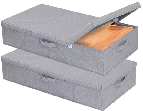 YheenLf 2 Stück Unterbettkommode, Unterbett Aufbewahrungsbox mit Deckel, Faltbare Aufbewahrungstasche, Stoffboxen Aufbewahrung mit Griff Verwendet für Decken, Kissen, Grau, 60x30x15cm
