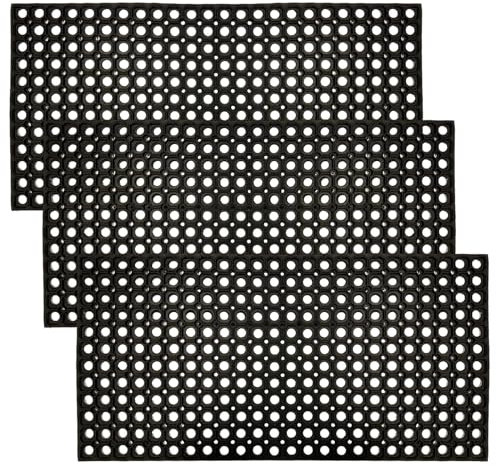 ED LINEN Rubber Door Mat Heavy Duty Non-Slip Entrance Floor Door Mat Indoor & Outdoor Mats for Front Door Dirt Scrapper Garden Matting Welcome Grid Design (PACK OF 3, 50 x 100 cm)