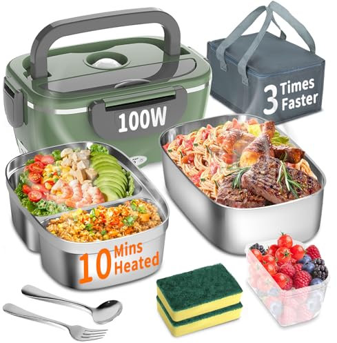 Fiambrera eléctrica calentada para adultos con 2 envases de 1.5 L, portátil de 100 W 3 en 1 de calentamiento rápido para hombres y mujeres, calentador de alimentos portátil, 12 V/24 V/110 V para coche