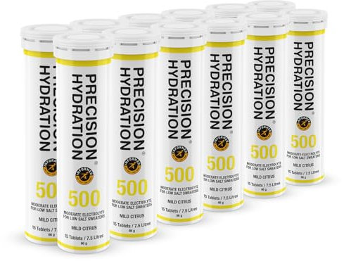 Precision Hydration Electrolyte Tablets - Multi Strength Effervescent Hydration Tablets - Combats Cramp - Low Calorie, Gluten Free, Vegan/Vegetarian Friendly(12 Tube, 500mg/L - Yellow Tube)
