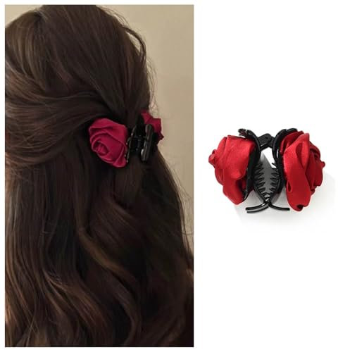 Dervivea Pinza para el pelo con flor de rosa vintage, pinza para el pelo con flor roja, cinta para el pelo, pinza para el pelo, pinza para el pelo, pinza para el pelo, pinza para el pelo, accesorios