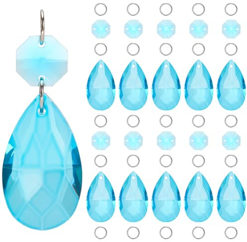 SOFPLATE 1 Schachtel 38mm Blaues Kristallprisma Kronleuchterglas Sonnenfänger Prismen Tropfenkristall Kronleuchter Anhänger Achteckige Glieder Biegeringe Fensterkristalle Prisma Sonnenfänger Für Weihn