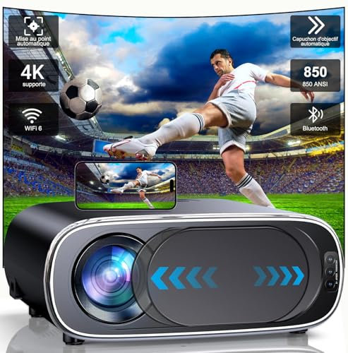 Fwiull Beamer 4K, Autofokus/Trapezkorrektur, 28.000L, WiFi6, Bluetooth, 1080P, Full HD, Heimkino-Projektor, Zoom 50% bis 100%, max. Bildschirmgröße 300 Zoll, automatische Linsenabdeckung