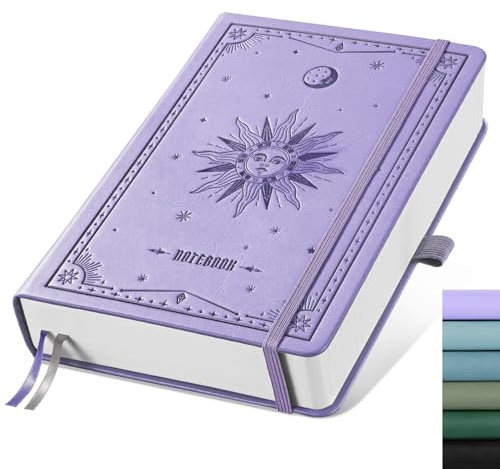 EMSHOI Notizbuch A5 Kariert, Notizblock, Hardcover Leder 320 Seiten mit 1 Innentasche, 100gsm Kariertes Papier, für Frauen Männer Büro Schule Arbeit Tagebuch, 14.5 x 21cm - Hellviolett
