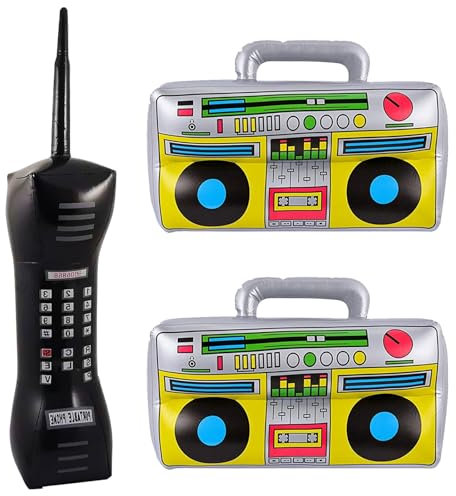 UILYNIU 3 Pcs Inflatable Boom Box, Inflatable Retro Mobile Phone, Inflatable Party Decorations Favors, Inflatable Radio Stereo, Party Supplies, 80s 90s Inflatable Party Props Decoration (Multicolor)