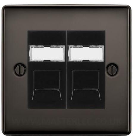 BG Nexus Metal Black Nickel Double 2 Gang RJ45 Data Socket Black Insert NBNRJ452