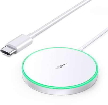 Magnetic Wireless Charger 15W Mag Safe Charger-Fast Charging Pad Compatible with iPhone17/16/15/14/13/12 Series & Airpods 2 3 Pro-LED Mag-Safe Pad with Dual Charging Ports Original Replacement(White)
