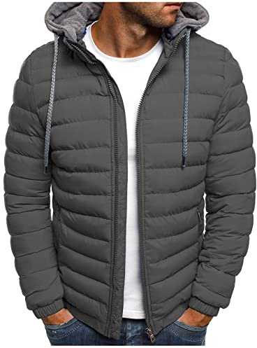 UHouse Winterjacke Herren Daunenjacke mit Kapuze Warm Jacke Leichte Steppjacke Winter Jacken Bequeme Kapuzenjacke Casual Puffer Jacket Basic Übergangsjacke Outdoor Softshelljacke Baumwolle Kleidung