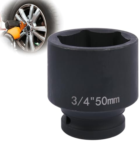 Deep 6-Point Impact Socket 3/4 Drive 50mm,Chrome Molybdenum Steel, Anti-Rust Metric Hex Socket for Car Repairs and Impact Wrench