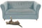 Samt Chesterfield Sofabezug Vintage Stil Couchbezug mit Sitzkissen Hellblau Gebogen Sofa Sessel Groß 3 Sitzer Stretch Stoff
