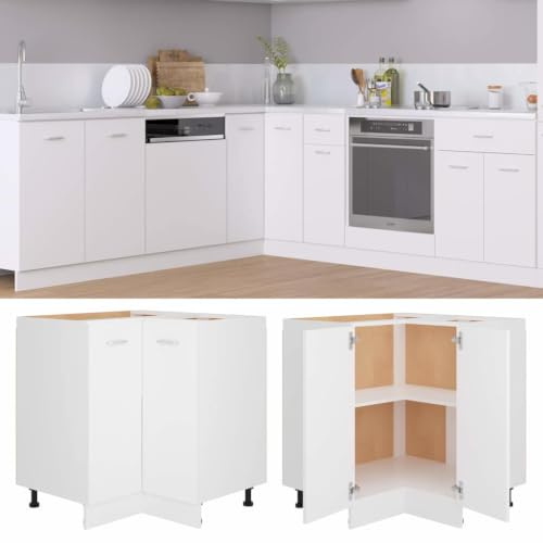 Myheimly Küchenschrank,Unterschrank Küche, Küchenmöbel, Küchenzeile,Standschrank Küche,Wandschränke,Aufbewahrungsschrank Eckunterschrank Weiß 75,5x75,5x80,5 cm Holzwerkstoff