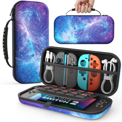 MoKo Étui pour Nintendo Switch 2 2025 avec 10 Emplacements pour Cartouches | Housse Rigide de Protection, Pochette de Transport Boîtier für Switch 2 2025 et Accessoires, Ciel Étoilé