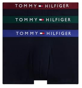 Tommy Hilfiger Men’s 3 Pack Trunks with Logo Waistband, Multicolor (Orn Grn/Dp Rge/Wdg Blu), L