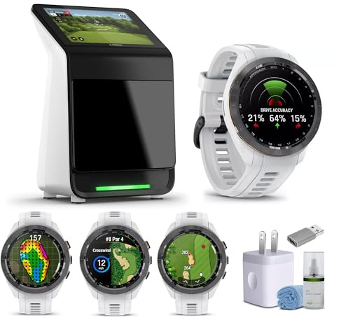 Garmin Approach R50 Premium Golf Launch Monitor and Simulators with Carrying Case, Advanced Ball and Club Metrics + Garmin Approach S70 Premium GPS Golf WatchS, White (42mm) Bundle