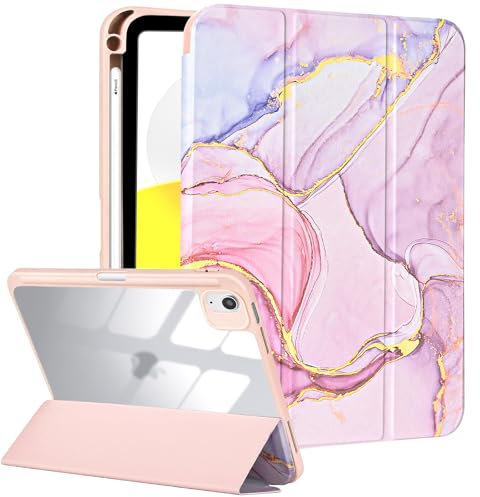 Fycyko Hülle für iPad Air 11-Zoll M2 2024/5. Generation 2022/4. Generation 2020 mit Bleistifthalter, Trifold Ständer mit Kratz- und Stoßfest, Herrlichem Muster Entwerfen- Marmor Rosa