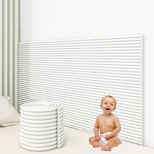MUMUXIAO Peel and Stick Wall Cushion Padded for Wall,200x20cm 3D Anti Collision Wall Padded Self Adhesive Wall Panels for Bedroom Nursery Playroom (White)