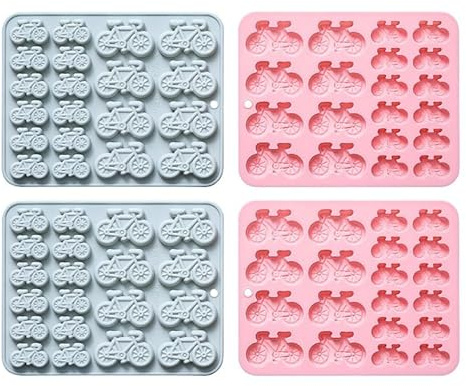 SilikonForm 4Pcs Fahrrad Form Silikon Süßigkeiten Backen Kuchen Schokolade Keks Fondant FormBlau Rosa