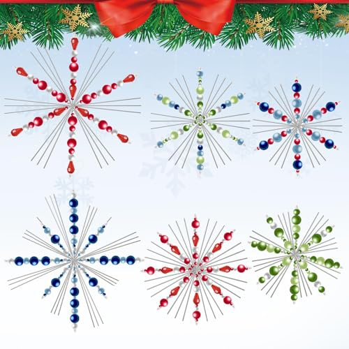 Kalolary 100 Stück 6 Designs Weihnachtsschneeflocken Perlendraht | Metall Weihnachtsschneeflocken Drahtformen Schneeflocken Perlenornamente Ohrsteckern Winterperlen (Perlen Nicht Enthalten)
