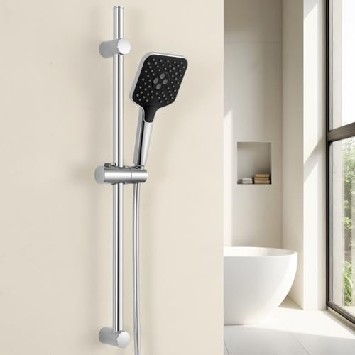 Auralum Barre de Douche avec Tête de Douche, Système de Douche avec Barre en Acier Inoxydable 70 cm, Douchette (3 Types de Jets), Flexible PVC 150 cm et Support, Ensemble de Douche Complet