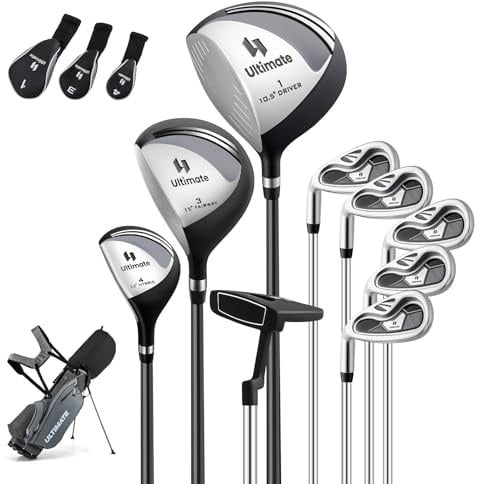 COSTWAY Golfklubbset för män, 9-delat golfset vänsterhänt med golfväska och regnhuva, golfklubbset med putter, driver & fairway & hybrid och järn, komplett golfset