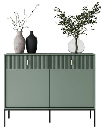 Lookway Kommode Midnight 2D2S mit Zwei Schubladen Schwarzes Metallgestell und goldfarbener Dekorgriff Modernes Wohnzimmermöbel (Grün)