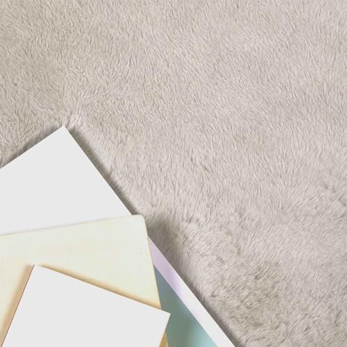 vidaXL Rutschfester Teppich aus Kunstkaninchenfell OLITE Beige