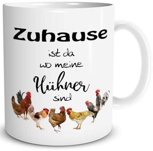 TRIOSK Hühner Tasse mit Spruch lustig - Zuhause ist da wo meine Hühner sind! - Geschenk für Männer, Frauen, Huhn-Fans, Hühnerliebhaber & Landwirte - Ostern, Büro, Stall - Keramik 300 ml