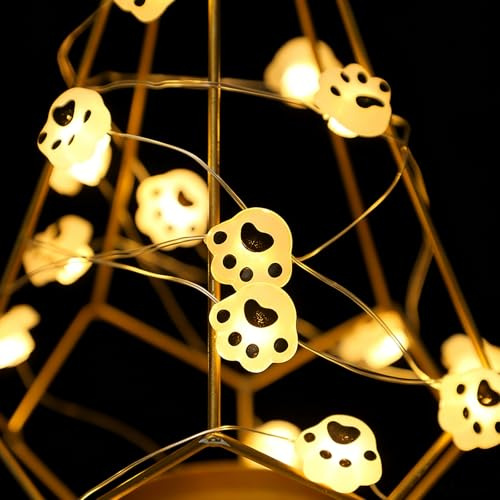 Mavouri Hund und Katzen Pfoten Lichterkette, 2M 20 LED Lichterkette Hundpfoten Schwarz, Hunde und Katze Pfoten Lichterketten Batterie, Warmweiß Lichterketten Katze Deko für Kinderzimmer, Babyzimmer
