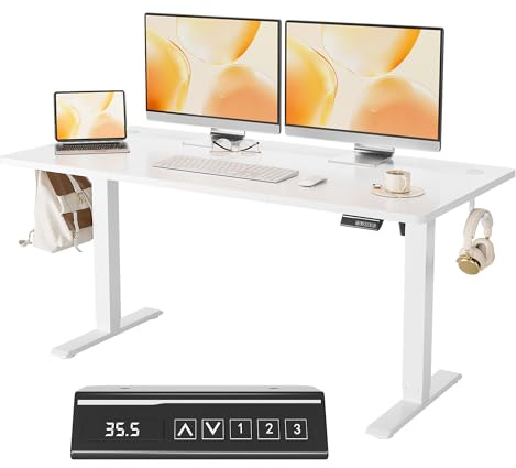 Elektrisch Höhenverstellbarer Schreibtisch 120x60 cm, Ergonomischer Steh-Sitz Tisch Computertisch Stehpult Verstellbarer Standing Desk Mit Memory Funktion, Weiß