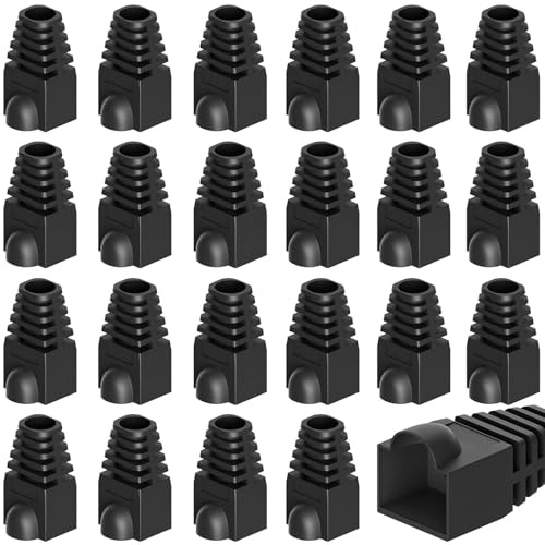 100 Pcs RJ45 Cable Plug Protectors, Black Ethernet Cable Connector Boots | Soft Plastic RJ45 Connector Protective Cover, Network Wire LAN Strain Boots for CAT5 CAT5E CAT6 CAT6E