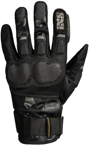 IXS Venture-Air 1.0 Motorradhandschuhe, atmungsaktive Adventure Handschuhe mit Mesh und Ziegenleder, TPU Knöchelprotektor mit SuperFabric, Touchscreen, CE EN13594, Schwarz