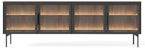 BRICOZONE Mobile TV 4 Ante In Vetro Con LED Bianco Integrato Design Moderno Elegante Mobile Porta TV Soggiorno Con Ripiani Interni In Legno Struttura Robusta In Melaminico 181x39x61 cm (Rovere scuro)