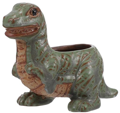 LALAFINA Green Ceramic Dinosaur Shaped Plant Pot, Planter with Innocuous Material, Decorative House Plant Pot for Home Gardening for Indoor Use