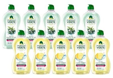 Maison Verte - Maxi Duo Pack Liquide Vaisselle - Eucalyptus & Thé vert Lot de 5 - Fleurs de Citronnier Lot de 5