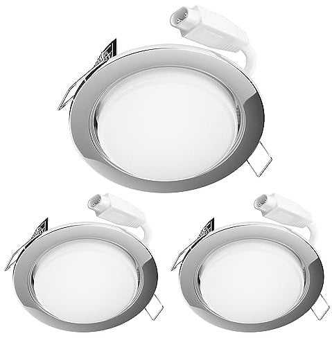 ledscom.de LED Decken-Einbaustrahler RUBA chrom GX18,315W je 560lm weiß rund flach 107mm Ø Lochkreis ca. 83-100mm Ø 3er Set