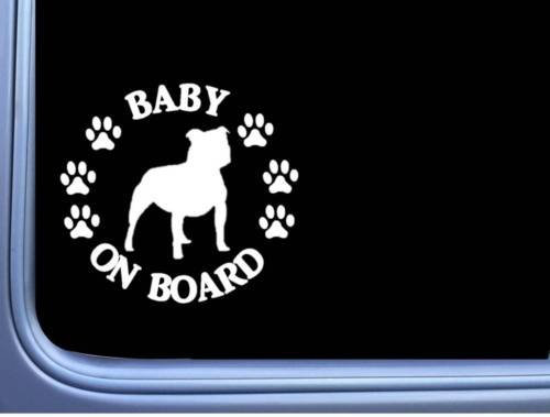 myrockshirt® Aufkleber Baby on Board Staffordshire Hund Pfoten 17 cm Autoaufkleber Auto Sticker Lack Heckscheibe Baby BO