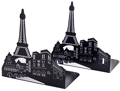 sipliv serre-livres Porte-Livre stand Porte économie universelle acier bureau serre-livres, tour eiffel, 1 paire (noir)